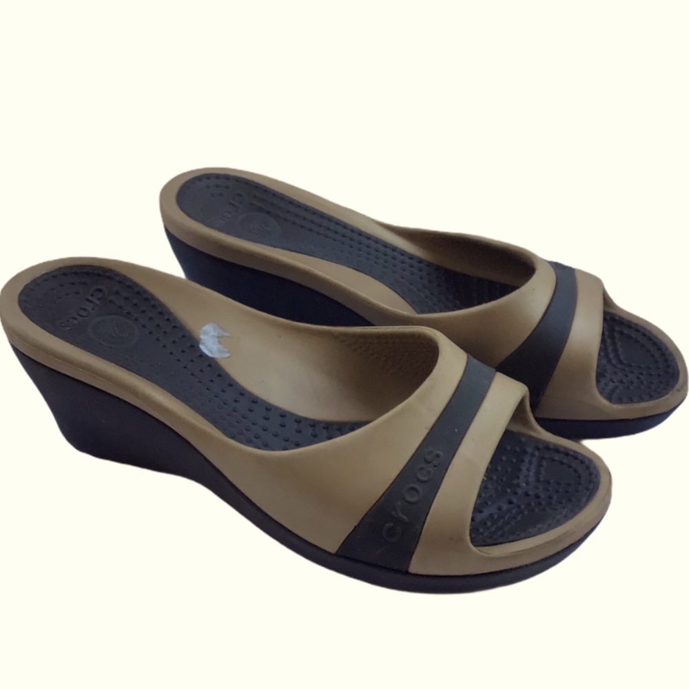 Croc TAN Sandal Mule Wedge Platform 10